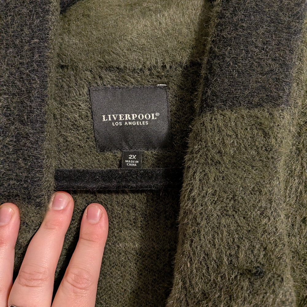 Liverpool Olive Green & Charcoal Check Teddy Coat - Picture 2 of 2